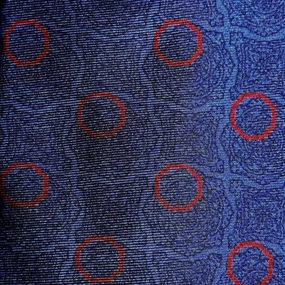 YVES SAINT LAURENT Men's Silk Tie -Dark Blue w/Red Circles Geometric 54.5